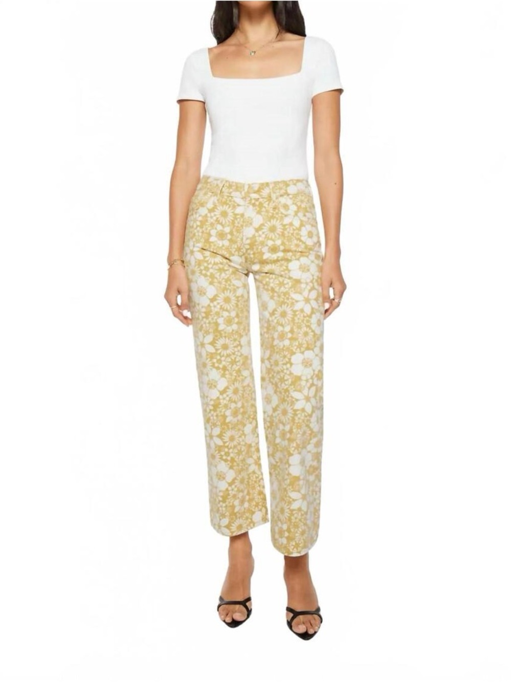 MOTHER Floral Straight-Leg Jeans in Yellow and White